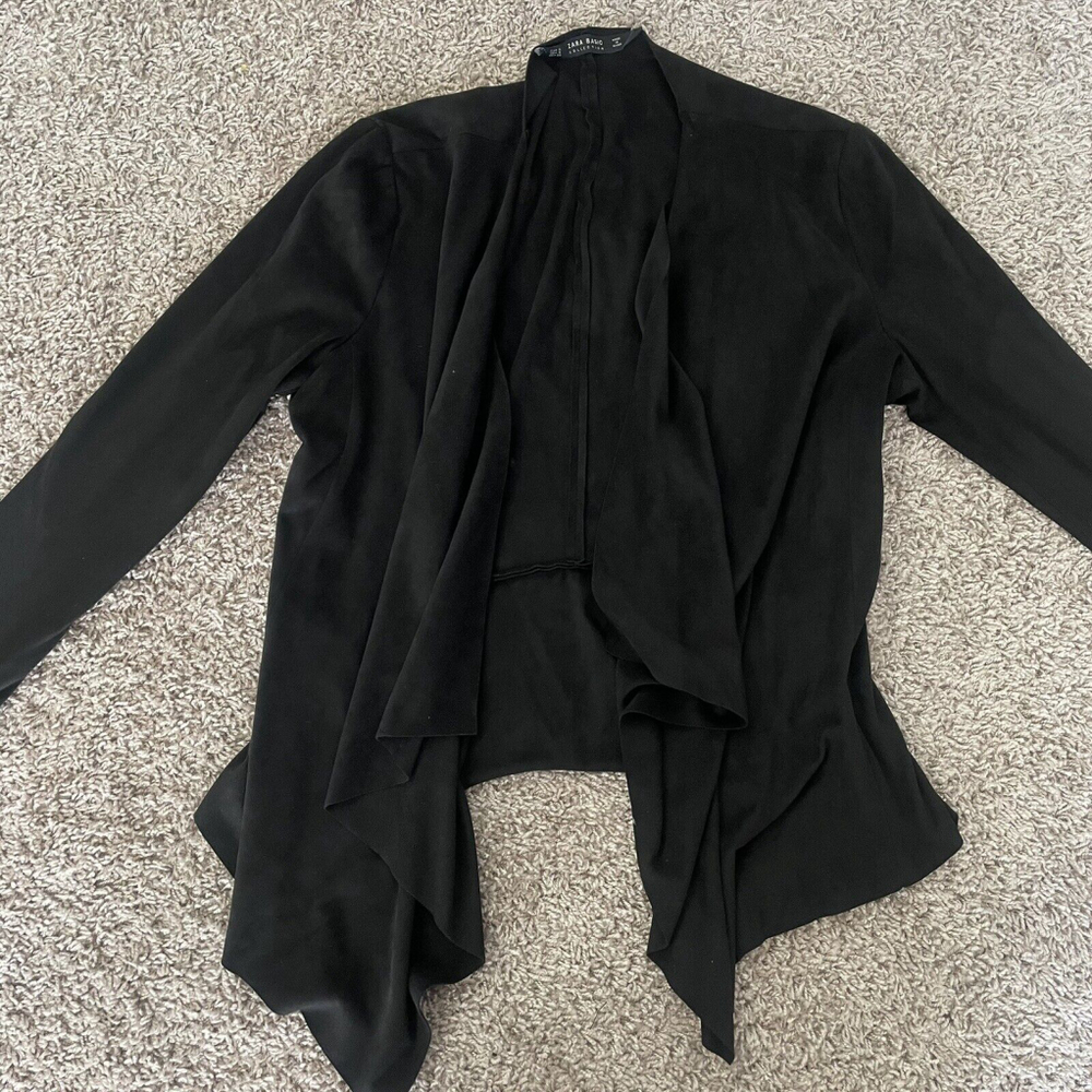 Zara Basic Collection Women Black Open Dropped Front Cardigan Sweater Size Small